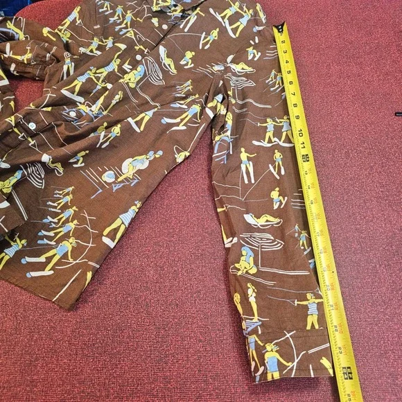 J McLaughlin Lois Button Up Shirt XL Brown AOP Retro Beach Ski Resort Vacation - Picture 10 of 10